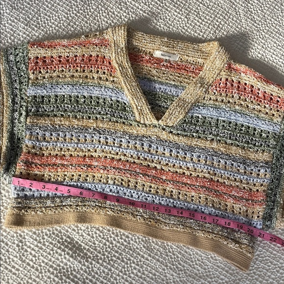 LALAVON Boxy Crop V-Neck Short Sleeve Open Knit Multi Color Sweater Top Size S - Picture 6 of 10
